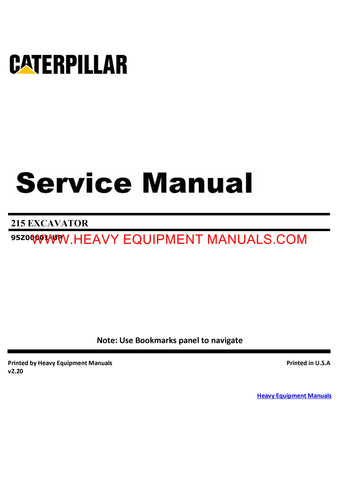 Caterpillar 215 EXCAVATOR Full Complete Service Repair Manual 95Z