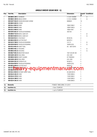 CLAAS VARIANT 385-380 RF RC BALER PARTS MANUAL SN 75200011-75299999