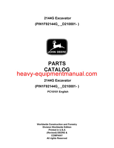 John Deere 2144G Forestry Excavator Parts Manual PC15151