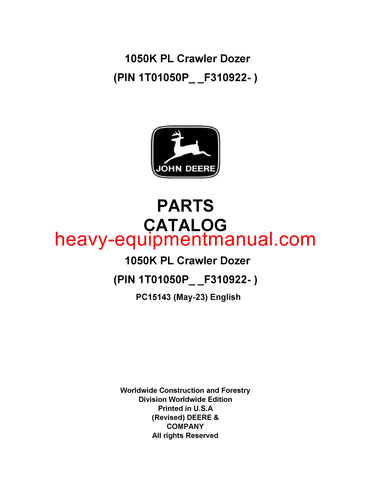 John Deere 1050K PL Crawler Loader Parts Manual PC15143