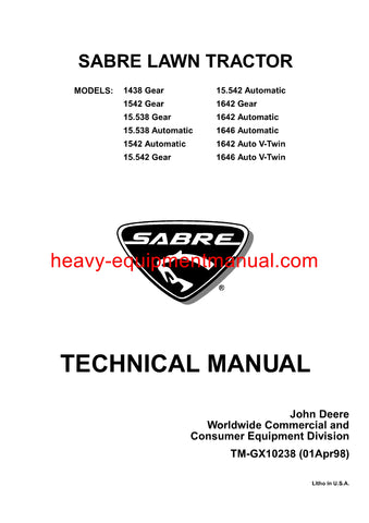 John Deere 1642 Auto V-Twin Sabre Lawn Tractor Shop Service Repair Manual