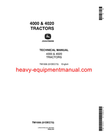 Download John Deere 4000 4020 Tractor Diagnostic and Technical Service Manual tm1006