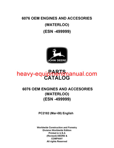 Download PDF John Deere 6076 Engine (ESN -499999) Parts Manual PC2182