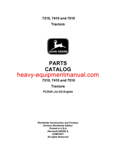 Download John Deere 7210, 7410, 7510 Tractor Parts Manual PC2539