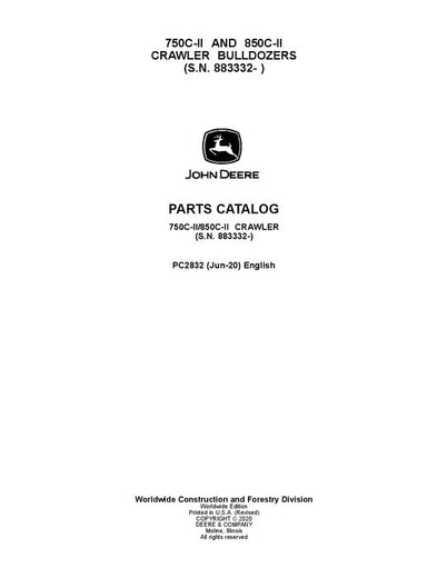 John Deere 750CII, 850CII Crawler Dozer Parts Manual PC2832 (S.N. 883332- )