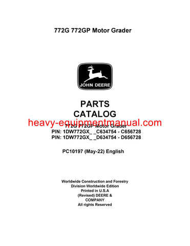 John Deere 772G 772GP Motor Grader Parts Manual PC10197