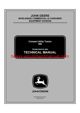 John Deere 990 Compact Utility Tractor Service Repair Technical Manual TM1848