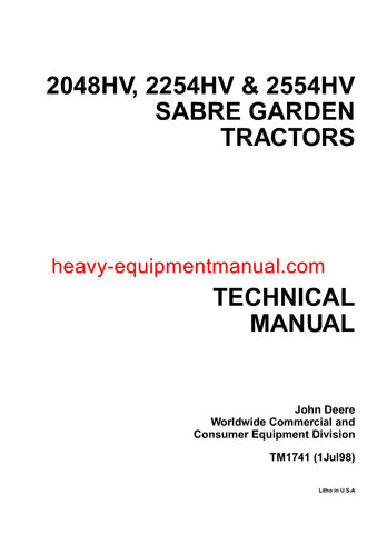 John Deere Sabre 2048HV 2254HV 2554HV Yard and Garden Tractor Technical Service Repair Manual tm1741