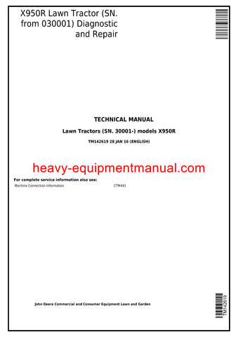 John Deere X950R Riding Lawn Tractor Technical Service Manual TM142619