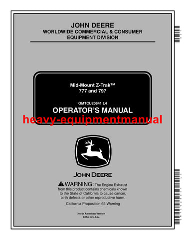 John Deere 777 797 Z-Track Mower Operator Manual OMTCU20641