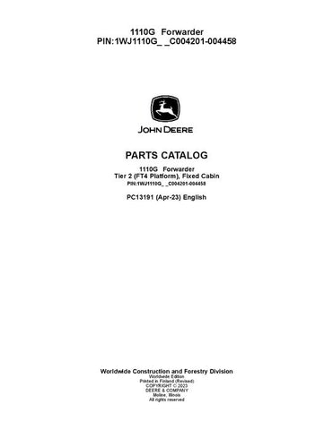 John Deere 1110G T2 FFC Forwarder Parts Manual PC13191