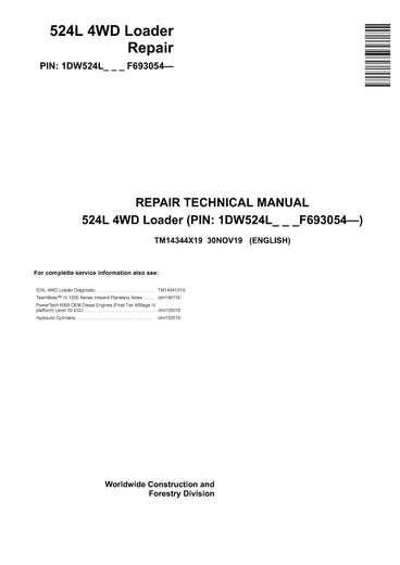 Download John Deere 524L 4WD Loader TM14344X19 Service Repair Technical Manual