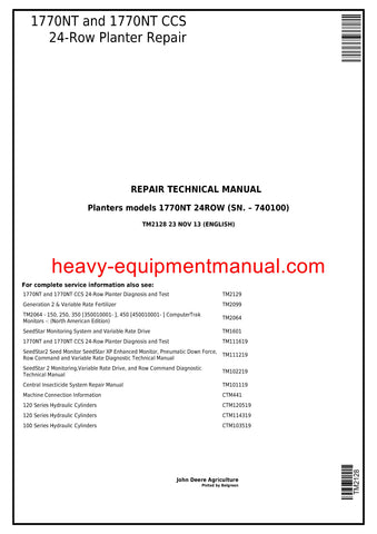 Download John Deere 1770NT, 1770NT CCS 24-Row Planter Service Repair Manual TM2128