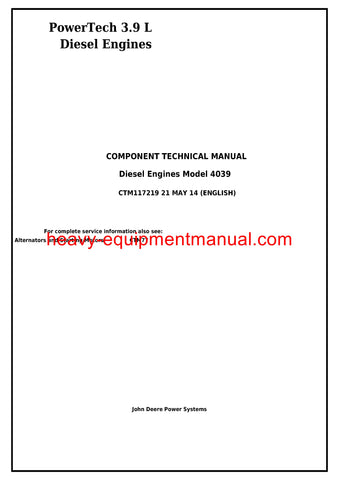 john Deere PowerTech 3.9L 4039 Diesel Engines Diagnostic and Repair Component Technical Manual CTM117219