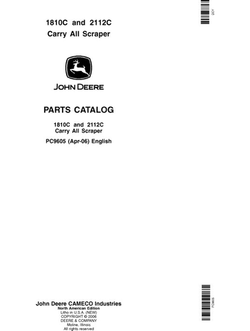 John Deere 1810C, 2112C C Series Parts Manual Scraper PC9605