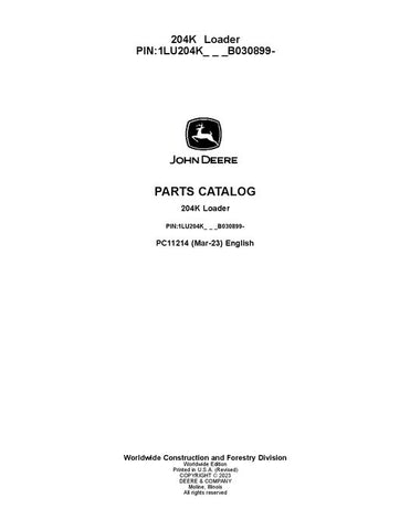 John Deere 204K K Series Loader Parts Manual PC11214