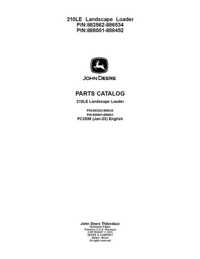 John Deere 210LE E Series Loader Parts Manual PC2598