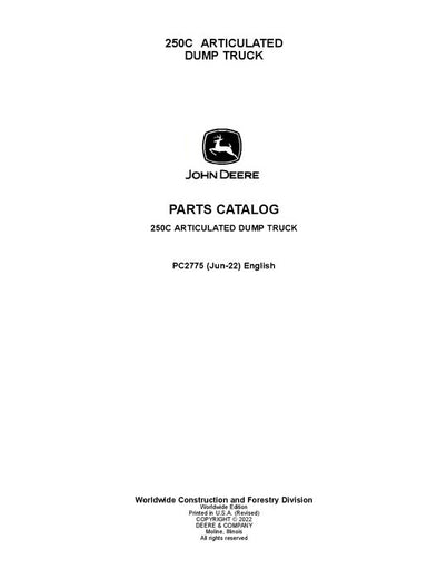 John Deere 250C C Series Articulated Dump Truck Parts Manual PC2775