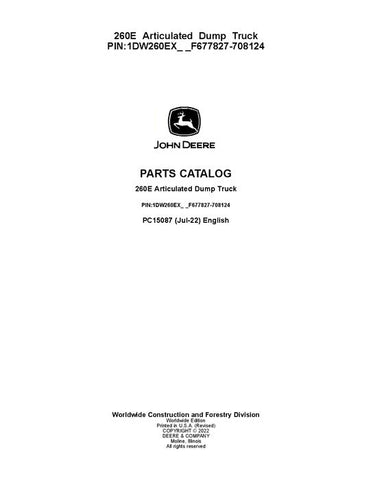 Download John Deere 260E Articulated Dump Truck Parts Manual PC15087