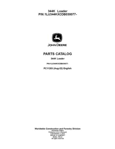 John Deere 344K K Series Loader Parts Manual PC11203