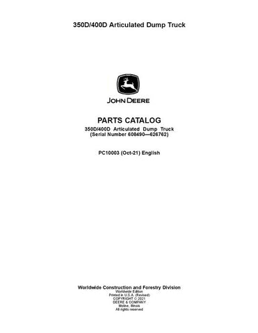 Download John Deere 350D 400D Articulated Dump Truck Parts Manual PC10003