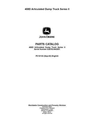 John Deere 400D D Series Articulated Dump Truck Parts Manual PC10133