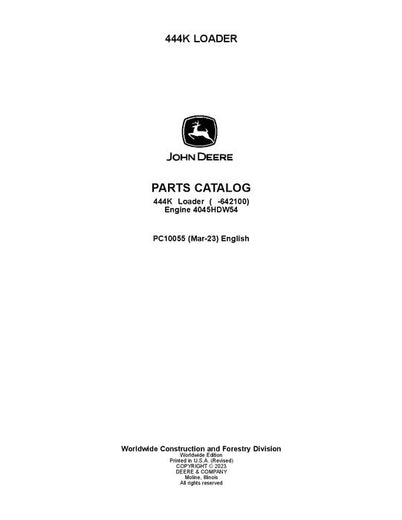 John Deere 444K K Series Loader Parts Manual PC10055