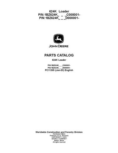 John Deere 624K K Series Loader Parts Manual PC11265