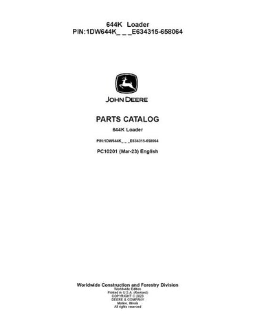 John Deere 644K K Series Loader Parts Manual PC10201