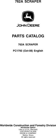 John Deere 762A A Series Scraper Parts Manual PC1793