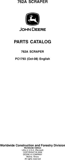 John Deere 762A A Series Scraper Parts Manual PC1793