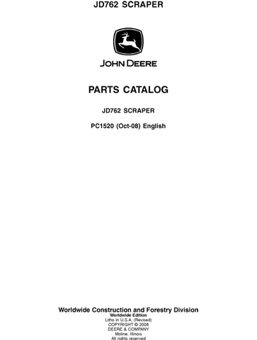 John Deere 762 Series Scraper Parts Manual PC1520