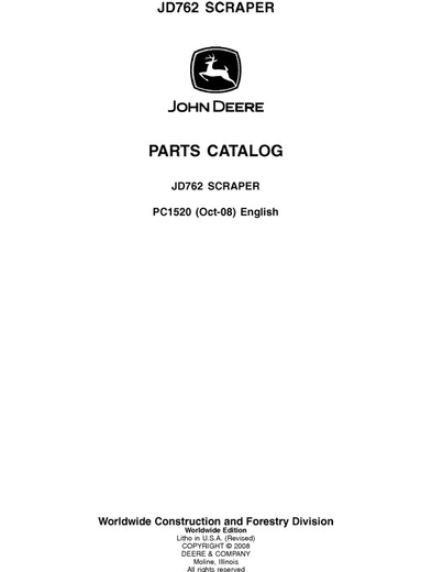 John Deere 762 Series Scraper Parts Manual PC1520