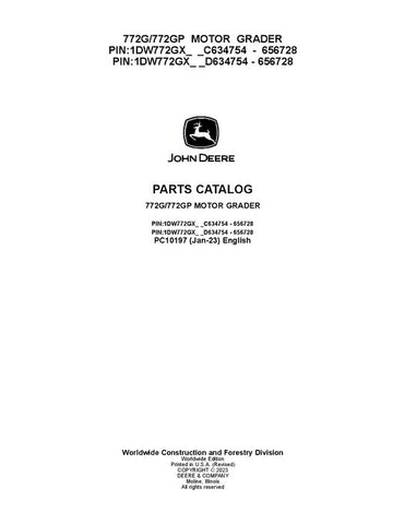 John Deere 772G 772GP Motor Grader Parts Manual PC10197