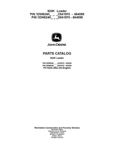 John Deere 824K K Series Loader Parts Manual PC10224