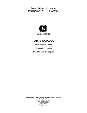 John Deere 844K Series II K Series Loader Parts Manual PC11294