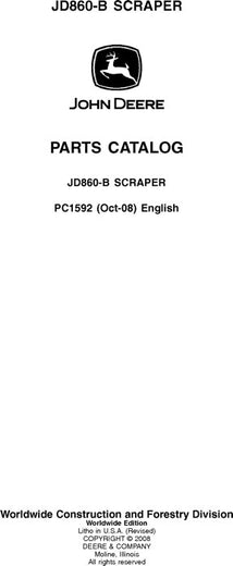 John Deere 860B B Series Scraper Parts Manual PC1592