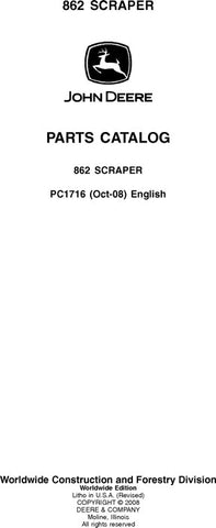 John Deere 862 Series Scraper Parts Manual PC1716