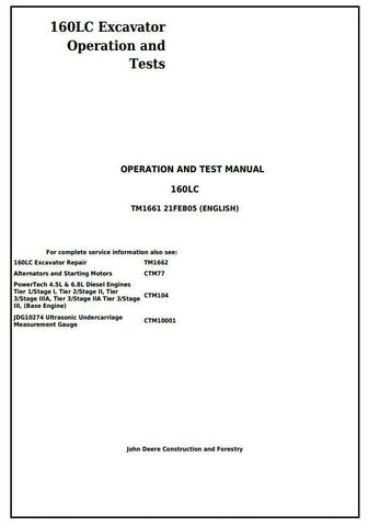 John Deere 160LC Excavator Operation and Test Service Manual TM1661