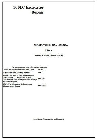 John Deere 160LC Excavator Technical Service Repair Manual TM1662