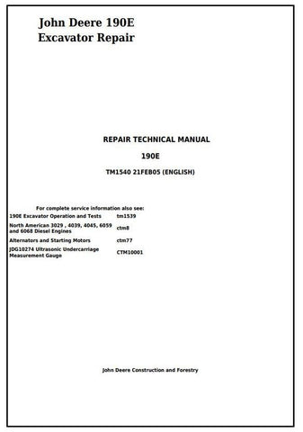 John Deere 190E Excavator Technical Service Repair Manual tm1540