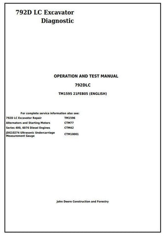 John Deere 792D LC Excavator Operation and Test Service Manual TM1595