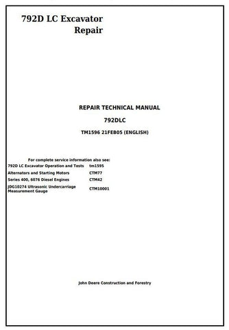 John Deere 792D LC Excavator Technical Service Repair Manual TM1596