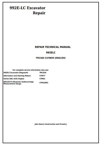 John Deere 992E-LC Excavator Technical Service Repair Manual TM1560