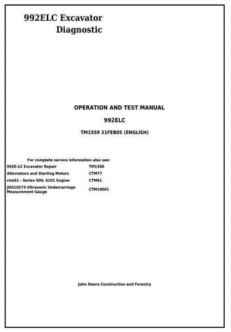 John Deere 992ELC Excavator Operation and Test Service Manual TM1559