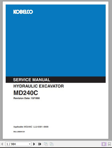 Download Kobelco MD240C Hydraulic Excavator Service Repair Manual