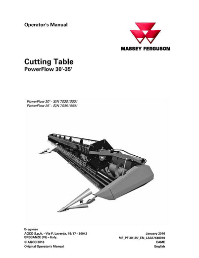 MASSEY FERGUSON POWERFLOW 30-35 CUTTING TABLE OPERATOR’S MANUAL