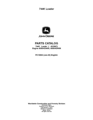 John Deere 744K K Series Loader Parts Manual PC10062