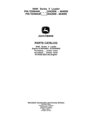 John Deere 844K K Series Loader Parts Manual PC10225